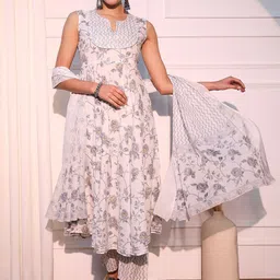 KALINI Floral Printed Gotta Patti Pure Cotton Anarkali Kurta With Trousers & Dupatta-26