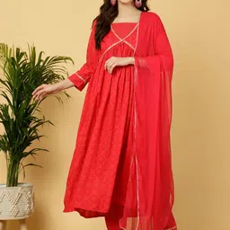 KALINI Ethnic Motifs Printed Thread Work Detailed Anarkali Kurta & Trouser With Dupatta-picture-11