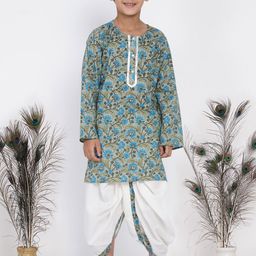 Little Bansi Boys Multicoloured Ethnic Motifs Printed Pure Cotton Kurta with Dhoti Pants-picture-43