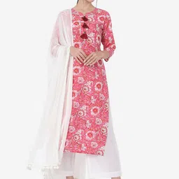 KALINI Floral Printed Pure Cotton Kurta With Palazzos & Dupatta-27