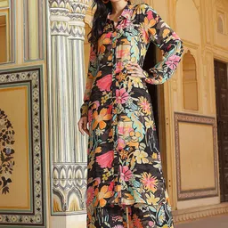 AKS Couture Floral Printed Regular Silk Crepe Kurta with Trousers-20