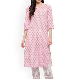 Alakh Creation Floral Printed Regular Gotta Patti Cotton Kurta With Trousers & Dupatta-image-3