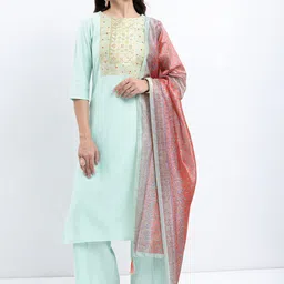 KETCH Ethnic Motifs Yoke Design Boat Neck Kurta with Palazzos & Dupatta-image-25