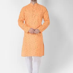SG LEMAN Men Orange Printed Pure Cotton Kurta with Trouser-picture-51