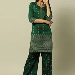 Rangriti Floral Printed Round Neck Straight Kurta with Palazzos-30