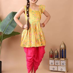 Here&Now X Kinder Kids Girls Floral Printed A-Line Kurti with Dhoti Pant-image-86