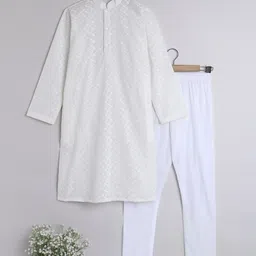 BAESD Boys Ethnic Motifs Embroidered Regular Pure Cotton Kurta With Churidar-image-45