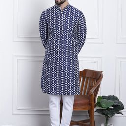 SOJANYA Ethnic Motifs Embroidered Chikankari Kurta with Churidar-image-95