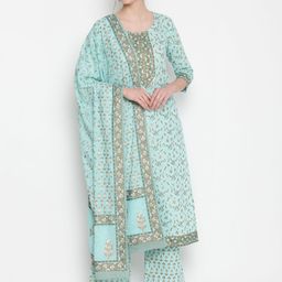GLAM ROOTS Floral Printed Pure Cotton Kurta With Trousers &  Dupatta-image-76