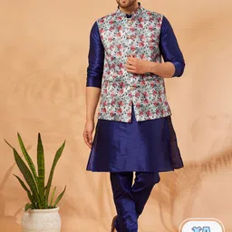 Armaan Ethnic Men Grey Floral Printed Regular Dupion Silk Kurta with Churidar-17