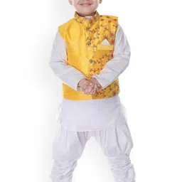 BAESD Boys Kurta With Dhoti Pants And Floral Embroidered Waistcoat-88