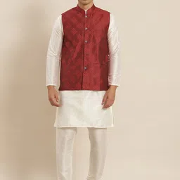 SOJANYA Mandarin Collar Straight Regular Kurta With Churidar & Nehru Jacket-picture-53