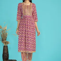 Sangria Ethnic Motif-Printed A-Line Kurta With Trouser-12