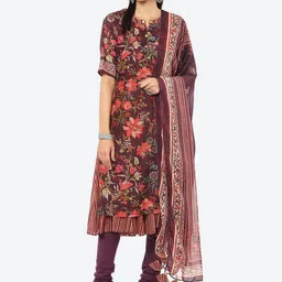 Biba Women Maroon Floral Printed Kurta with Churidar &  Dupatta-picture-14