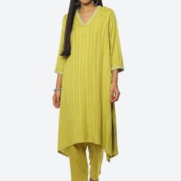 Biba Striped Thread Work Kurta with Trousers-picture-17