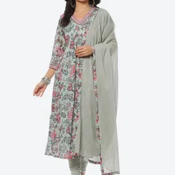 Biba Women Floral Printed Kurta With Churidar & Dupatta-image-42