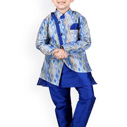BAESD Boys Blue Kurta With Pyjamas And Printed Waistcoat-50
