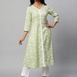 AURELIA Floral Printed A-Line Pure Cotton Kurta with Trousers-image-74