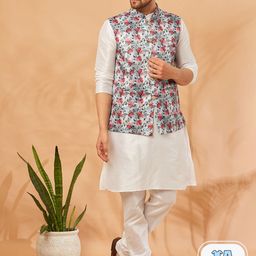 Armaan Ethnic Mandarin Collar Dupion Silk Kurta With Churidar & Nehru jacket-image-25