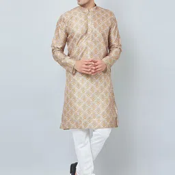 Armaan Ethnic Men Silver-Toned Floral Printed Kurta with Churidar-19