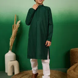 Sangria Ethnic Motifs Embroidered Mandarin Collar Chikankari Straight Kurta With Pyjama-image-96