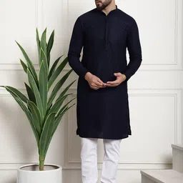 SOJANYA Ethnic Motifs Embroidered Mandarin Collar Pure Cotton Kurta With Pyjama-image-92