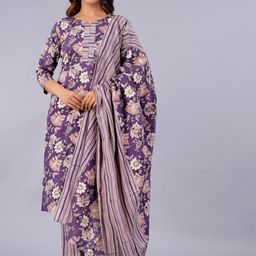 KALINI Ethnic Motifs Printed Pure Cotton Kurta With Trousers & With Dupatta-9