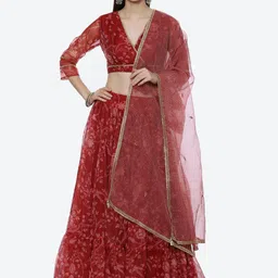 Biba Red Printed Semi-Stitched Lehenga & Unstitched Blouse With Dupatta-picture-38