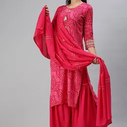 SHOWOFF Bandhani Printed Sequined Kurta with Sharara & Dupatta-10