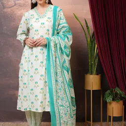 Vishudh Floral Printed Regular Pure Cotton Kurta with Salwar & Dupatta-picture-26