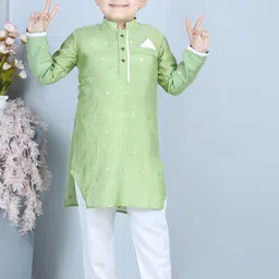 Sangria Boys Green Woven Design Pure Cotton Straight Kurta With Pyjama-picture-58