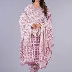 KALINI Geometric Printed Pure Cotton Kurta with Salwar & Dupatta-40
