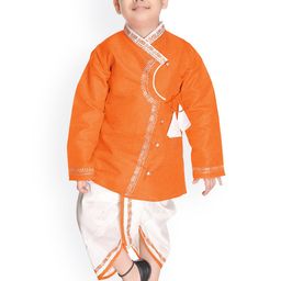 BAESD Boys Woven Design Angrakha Pure Cotton Kurta With Dhoti Pants-49