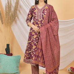 JAHIDA COMFORT WITH STYLE Floral Printed Pure Cotton Kurta with Palazzos & With Dupatta-image-15