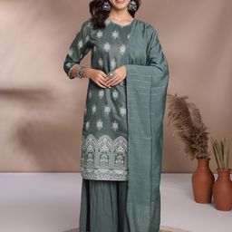 Anouk Women Floral Printed Regular Chanderi Silk Kurta with Sharara & With Dupatta-picture-18