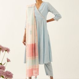 Taneira Embroidered Anarkali Pure Cotton Kurta & Trousers With Dupatta-image-91
