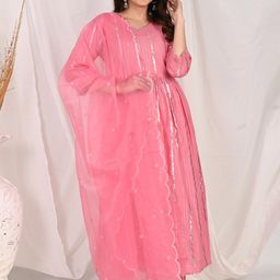 Do Dhaage Striped Gotta Patti Regular Pure Cotton Kurta With Trousers & Dupatta-picture-45