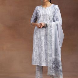 Libas Printed Geometric Embroidered Regular Thread Work Kurta With Trousers & Dupatta-45
