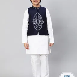 Aks Kids Boys Round Neck Kurta With Pyjamas With Nehru Jacket-picture-55