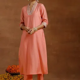 Libas Ethnic Motifs Embroidered Sequinned Straight Kurta with Trousers-picture-7