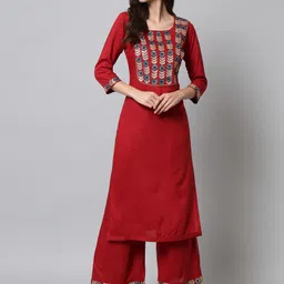 Tulsattva Women Red Ethnic Motifs Embroidered Gotta Patti Kurta with Palazzos-image-30
