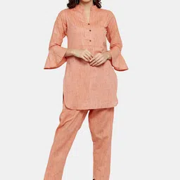 Enchanted Drapes Women Woven Design Pure Cotton Kurti with Trousers-image-71