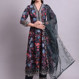 aayusika Floral Embroidered Sequinned Anarkali Kurta with Trousers & Dupatta-image-5