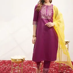 Vishudh Ethnic Motifs Yoke Design Regular Kurta with Trousers & With Dupatta-35