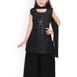 BAESD Girls Embroidered Regular Mirror Work Straight Kurta With Palazzos & Dupatta-picture-17