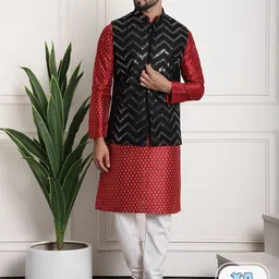 SOJANYA Ethnic Motifs Printed Sequinned Regular Kurta With Churidar & Nehru Jacket-picture-57