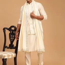 VASTRAMAY Mandarin Collar Kurta Set With Nehru jacket & Dupatta-image-63