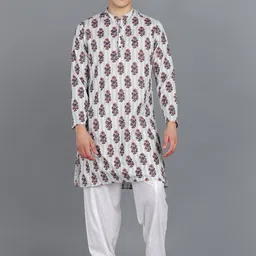 HERE&NOW Floral Printed Band Collar Kurta with Pyjamas-picture-39