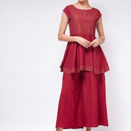 Pannkh Women Maroon Printed Kurta with Palazzos-image-1