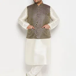 VASTRAMAY Mandarin Collar Kurta & Pyjamas With Nehru Jacket-picture-49